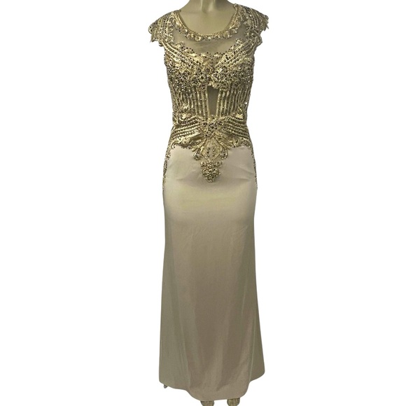 ROYAL QUEEN Elegant Gold Embellished Evening Gown Size 8 - Picture 1 of 12